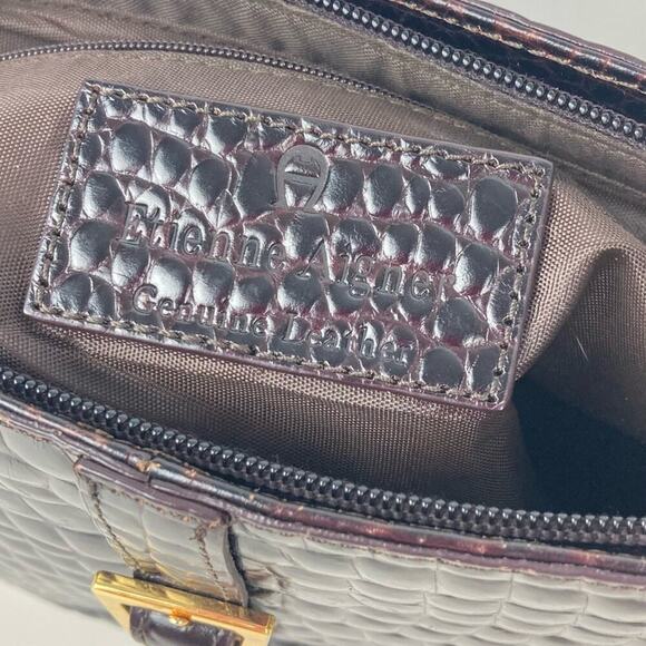ETIENNE AIGNER Leather Shoulder Bag Croc Embossed in Chocolate - Picture 8 of 14
